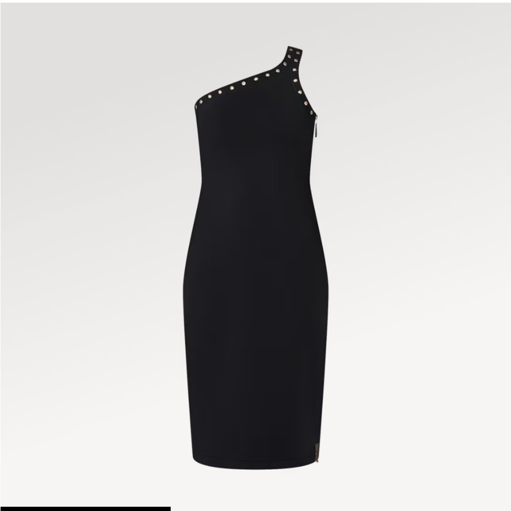 Louis Vuitton Black One-Shoulder Dress with Studs